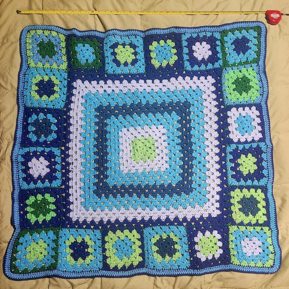 Handmade Blue And Green 40" By 40" Crochet Blanket